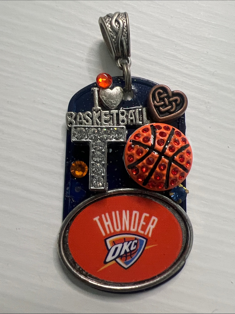 OKC Thunder Basketball Pendant Necklace - Orange & Navy